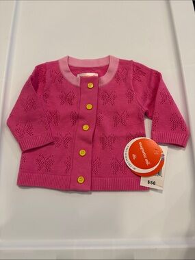 Magnetic Me Hot Pink Knit Baby Cardigan with Yellow Buttons